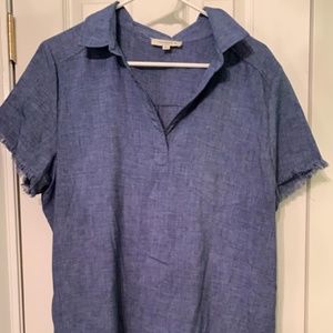 Umgee Raw Edge Denim Linen Dress Size XL